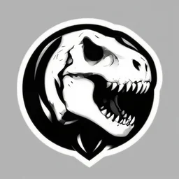 tyrannosaurus skull emblem logo, black and white vector, stylized