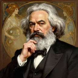 portrait of Karl Marx pondering his orb, highly detailed, digital painting, artstation, concept art, smooth, sharp focus, illustration, art by magalie villeneuve and alan lee and artgerm and greg rutkowski and alphonse mucha