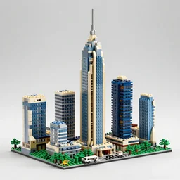 a Lego key shot of a Lego Cityscape of the year 2030 with epic Lego skyscrapers, medium shot, waist up, studio Ghibli, Pixar and Disney animation, sharp, Rendered in Unreal Engine 5, Lego key art by Greg Rutkowski, Bloom, dramatic lighting, J. C. Leyendecker