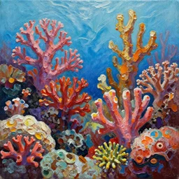 acrylic painting of a colorful coral reef, by michal karcz, texture