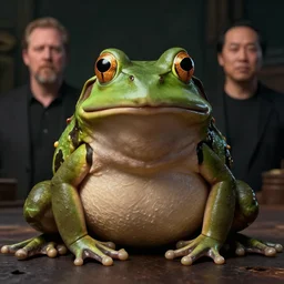 hyperrealistic mixed media image of a ( ( bullfrog ) ) disguised as info wars alex jones, stunning 3 d render inspired art by greg rutkowski and xiang duan and thomas eakes, perfect symmetry, flesh texture, realistic, highly detailed attributes and atmosphere, dim volumetric cinematic lighting, 8 k octane detailed render, post - processing, masterpiece,