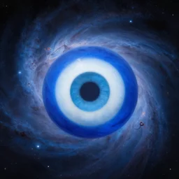 blue evil eye floating in front of a nebula, digital art inspired by mikko lagerstedt, gilbert williams
