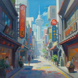 painting of japanese science - fiction street, zeen chin