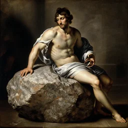 political debate with a rock, painting by caravaggio