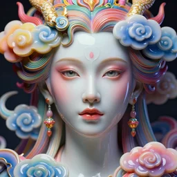 very very very colorful hyperdetailed realistic face portrait octane render, very very very vibrant, artwork by james jean, chiara bautista, smooth polished porcelain, beautiful cloud dragon goddess, jean delville, art nouveau, james jean spiraling clouds