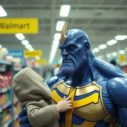 thanos looking for his mom in walmart