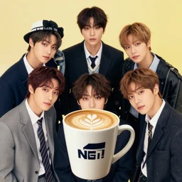 a cup of coffee part 4 featuring johnny suh, mark lee, jung jaehyun, ten lee, and kim doyoung, all from the group nct, neo culture technology, art by gogos basil
