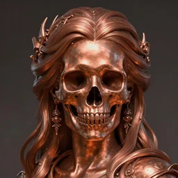 stunning copper goddess of skull portrait, skull, copper, fantasy, intricate, elegant, highly detailed, digital painting, artstation, concept art, smooth, sharp focus, illustration, art by afshar petros and krenz cushart and artem demura and tony sandoval