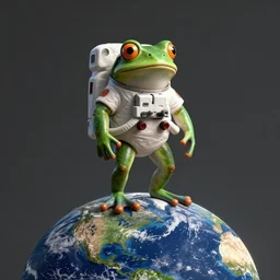 a portrait of an astronaut frog standing top of the earth, au naturel, hyper detailed, digital art, trending in artstation, cinematic lighting, studio quality, smooth render, unreal engine 5 rendered, octane rendered, art style by kurzgesagt and nixeu and ian sprigger and wlop and krenz cushart