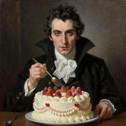oil painting portrait of (vampire) by hyacinthe rigaud, (Greg rutkowski) highly detailed fancy cake