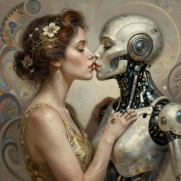 Ultra realistic illustration, two women kissing a robot, cyberpunk, sci-fi, fantasy, intricate, elegant, highly detailed, digital painting, artstation, concept art, smooth, sharp focus, illustration, art by artgerm and greg rutkowski and alphonse mucha