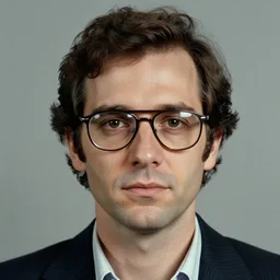A mugshot portrait of a man who looks like Jerma985 with short length wavy hair and a slightly receded hairline and a side part, has navigator glasses and wearing mid 1980s menswear in the late 1980s, taken in the late 1980s, grainy, realistic, hyperrealistic, very realistic, highly detailed, very detailed, extremely detailed, detailed, trending on artstation, front facing, front view, headshot and bodyshot, detailed face, very detailed face