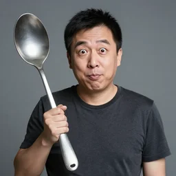 a man with a comically large spoon