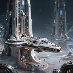 photo of alien futuristic architecture, starship landing, open vast spaces glowing tech, scifi, intricate, detailed, unreal engine 5, photo - realism, hyperreal