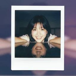 polaroid of a cute dream, reflection, double exposure, glitch, gradient
