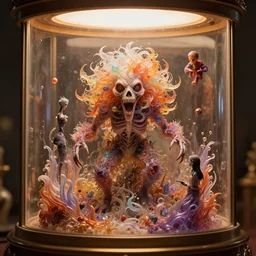 opalescent scary animal inside cryochamber, warm colors : by michal karcz, daniel merriam, victo ngai and guillermo del toro : ornate, dynamic, particulate, intricate, elegant, highly detailed, centered, artstation, smooth, sharp focus, octane render