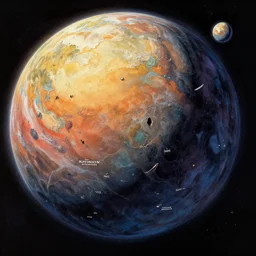 very detailed, prophet graphic novel, ilya kuvshinov, mcbess, rutkowski, simon roy, illustration of a dead planet as seen from space, wide shot, colorful, deep shadows, astrophotography
