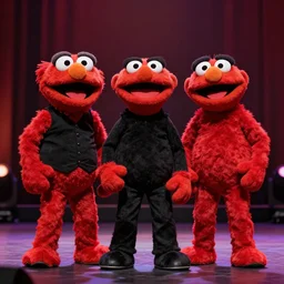 wu - tang clan as muppets in stage red black colour scheme, highly detailed