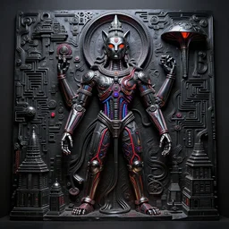 epic dark studio tron sculpture shooting at Khajuraho, black, octane, rimlight, by david lachapelle, godes sculpture, made from electric condensators Shiva, veins, vibrant, xray,  flat shaped chrome relief, fossil, MINIATURE CITY, mechanic bionic fungus flower cyberpunk cat mechabot,  maze, tubes, joints, buttons, gears, relief by Goga Tandashvili, by Wayne Barlowe, cinematic