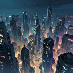the cyberpunk feeling ty - 1 5 4 above a future city, amazing futuristic, scientific and technological sense. cinematic lighting, hyperdetailed, extra wide, japanese animation, greg rutkowski, james gurney, johannes voss.