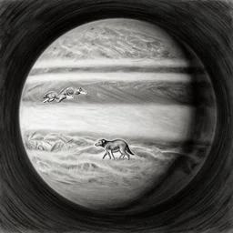 a pencil drawing of an undiscovered animal on planet Jupiter