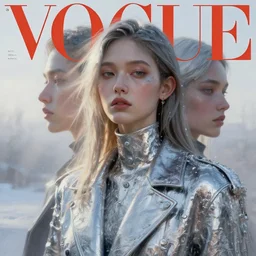 3 d, close - up, fashion model, winter, liquid silver, morning, sun rays, vogue cover style, poster art, hyper detail, intricate oil painting, multiple exposure, hell mood, 3 d, by tooth wu and wlop and beeple and greg rutkowski