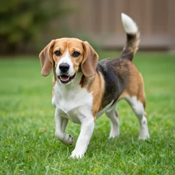 a beagle playing in the backyard