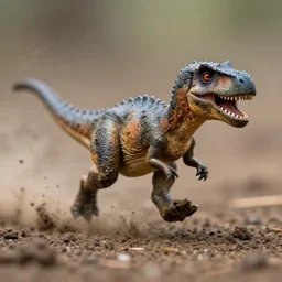 action photography, long shot, award winning macro photo of a tiny ultra detailed muddy pixar dinosaur running fast in mud, dirt and dust, fast shutter speed, motion blur, tiny gaussian blur, highly detailed, highly intricate, depth of field, national geographic
