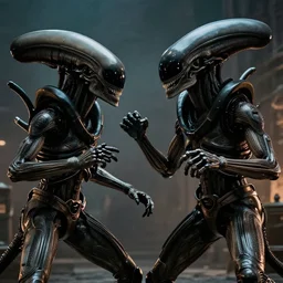 movie film shot of alien fighting terminator, highly detailed, 4 k, directed by james cameron