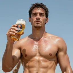 a buff shirtless male standing in the sun covered in sweat, render, blender render, unity render, 4 k wallpaper, art station trending, artstation 4 k coherent, coherent, 4 k, detailed, hyperdetailed, artifact - free, completely coherent, sharp, madison beer