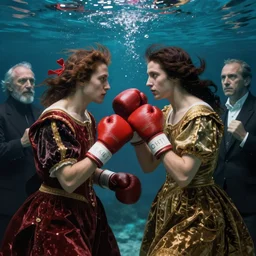 epic beautifull renaissance portrait of 2 boxer fighting underwater, art by * christy lee rogers * ( with help of mario testino and peter lindbergh, marta syrko and neil leifer )