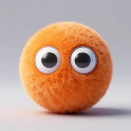 3d render of orange fuzzy ball with googly eyes, 4k