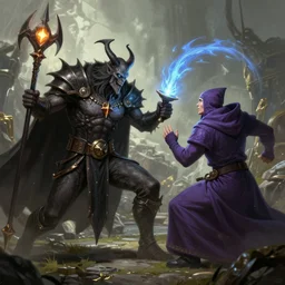 warlock battling a mage, drawn by a professional video game artist 10 years in the industry