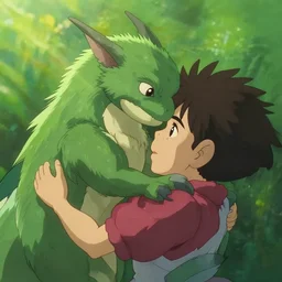 closeup, two catched by liana, liana wrap fantasy creature, in a gentle green dawn light, studio ghibli painting, cinematic lighting, volumetric lighting, smooth, sharp focus, highly detailed, render in unreal engine 5, artstation, deviantart, behance