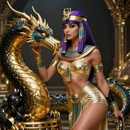 purple - haired final fantasy white marble egyptian nun caressing her shiny rainbow dragon, warframe armor, regal, attractive, ornate, sultry, sexy, beautiful, elize theron, pretty face, green eyes, scifi platform, 4 k, ultra realistic, epic lighting, illuminated, cinematic, black gold, art by alexandra petruk, voidstar