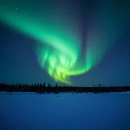 green northern lights on a blu field