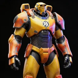 Fallout French Power Armor Concept Art, vibrant colors, 8k photorealistic, black background, HD, high details, trending on artstation
