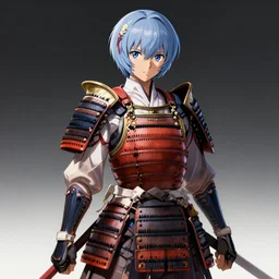 detailed, sharp, full body portrait Rei Ayanami weaing japanese samurai armor, trending on artstation, anime arts, featured on Pixiv, HD, 8K, highly detailed, good lighting, beautiful, epic, masterpiece, in the style of Ilya Kuvshinov and Greg Rutkowski