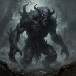 a giant horrifying shadow spirit, fantasy horror painting by greg rutkowski and james gurney, trending on artstation, masterpiece, highly detailed, 8 k