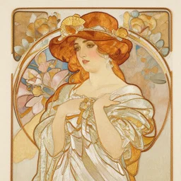a beautiful handmade embroidery of a woman by alphonse mucha. hand embroidery.