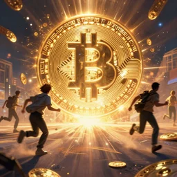 people running away scared from bitcoin, cyberpunk art, ultrarealistic