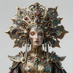 futuristic 3 d model of hyper - detailed beautiful groovypunk queen of santino galaxy in full regal attire. face portrait. art nouveau!!!, symbolist, visionary, baroque, giant fractal details. horizontal symmetry by zdzisław beksinski, iris van herpen, raymond swanland and alphonse mucha. hyper - real, beautiful