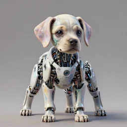 intricate highly detailed puppy cyborg full body portrait, high resolution uhd hyper realistic hyperdetailed 8 k pastel paint pour by peter mohrbacher