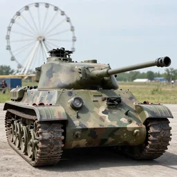 impressive realistic wwii tank with amusement part camouflaged paint