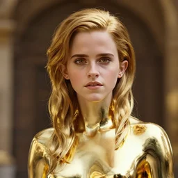 portrait of emma watson gold statue reflect chrome, 8 k uhd, unreal engine, octane render in the artstyle of finnian macmanus, john park and greg rutkowski