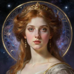 empress of eternity, space, universe, portrait, highly detailed, deep focus, elegant, digital painting, smooth, sharp focus, illustration, ultra realistic, 8 k, art by artgerm and alphonse mucha