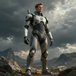 concept art, stylized, super exaggerated proportions, concept design, male, science fiction suit, in the style of jamie hewlett