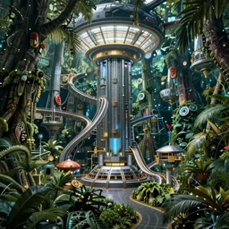 epic alien jungle by greg rutkowski inside a giant laboratory by raymond swanland and zaha hadid