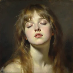 a high fashion studio detailed portrait of am anime girl, eyes closed, uplight, painting by gaston bussiere, craig mullins, j. c. leyendecker