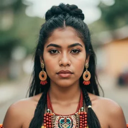 beautiful female portrait, taino, rule of thirds, ( ( head shot ) ) haze, intricate, neo classic, 5 0 mm, sony, puerto rico, symmetrial, makeup, sephora, octane render, maybelline, model, gorgeous, traditional, film grain, vsco, bokeh, 8 k, unreal engine